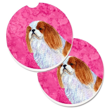 Carolines Treasures Pink English Toy Spaniel Set of 2 Cup Holder Car Coaster SS4783-PKCARC